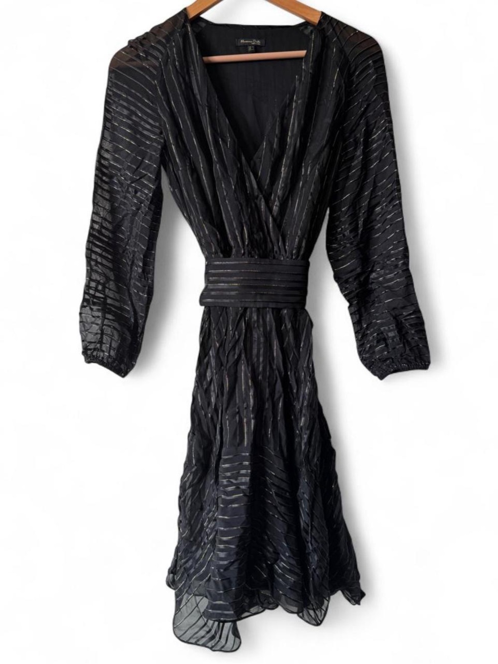 Massimo Dutti Black Dress with Gold Thread Detail